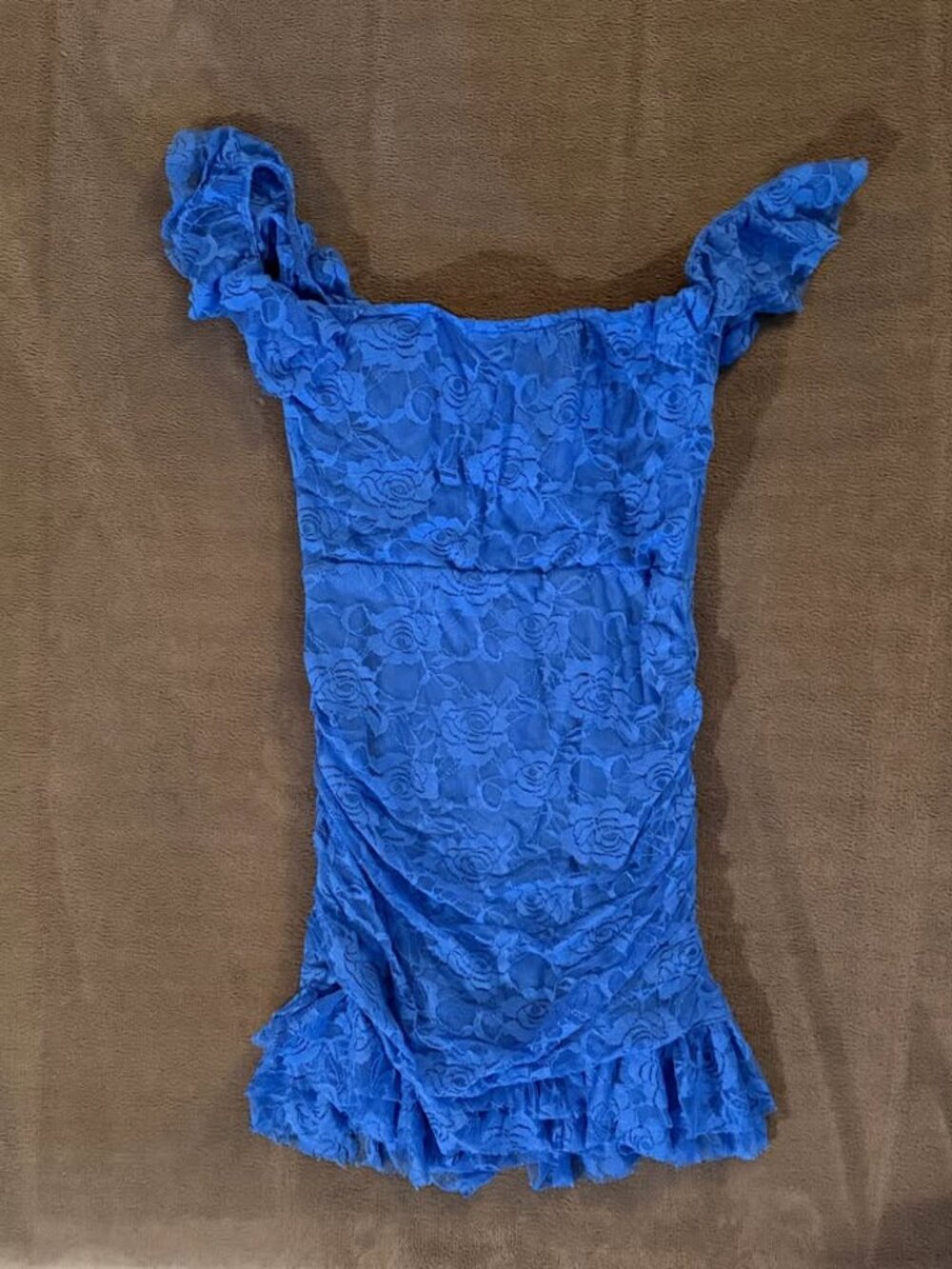 Lucy in the Sky Blue Lace Ruched Mini Dress